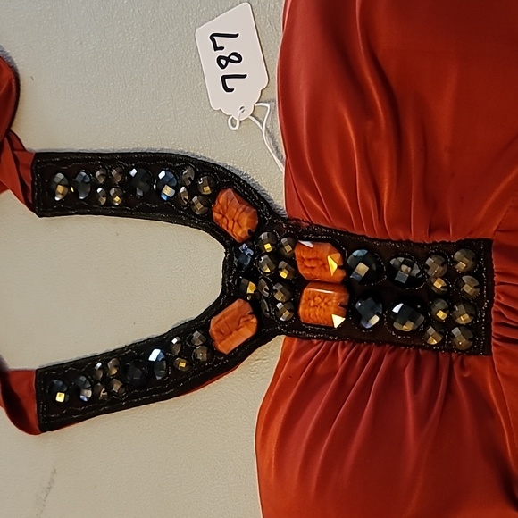 Dots womens Sm halter top w ties orange poly spandex banded hem - Picture 12 of 12